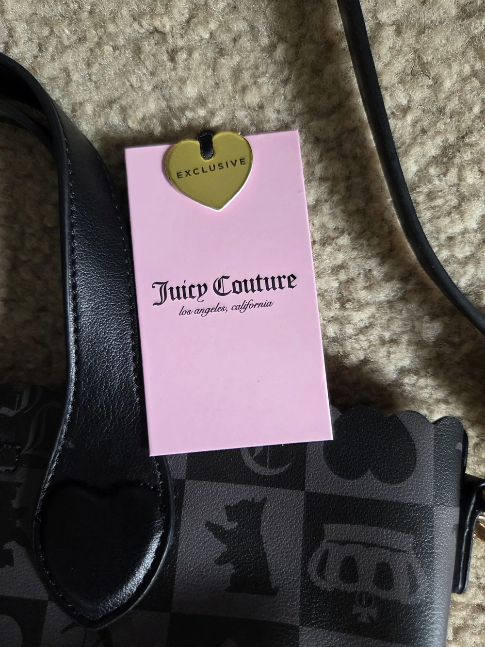 Juicy Couture Sweet Break Time Black Patterned Signature Mini Crossbody Tote